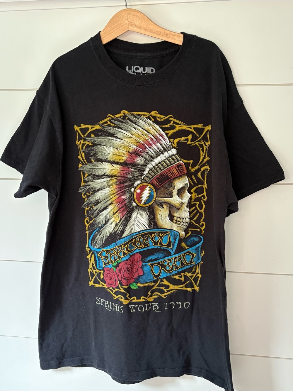 Liquid Blue Grateful dead Black Tee with Multicolor Skull Headdress Graphic